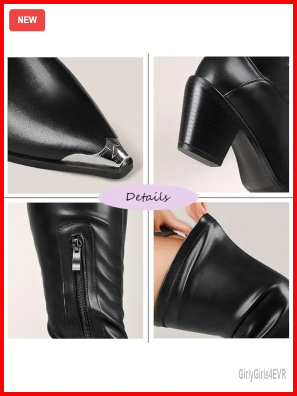 Women Over the Knee Boots PU Leather Stretch Slim Calf Block Chunky Heel